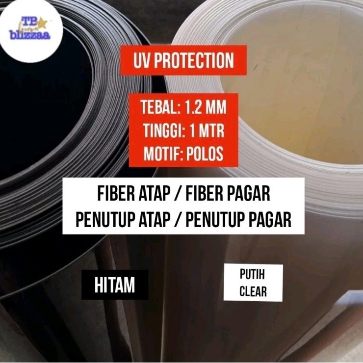 Fiber Pagar 12mm Tebal Fiber Atap Polos 1M Anti UV Penutup Pagar Putih Hitam Tebal 12mm Polos Per 1 