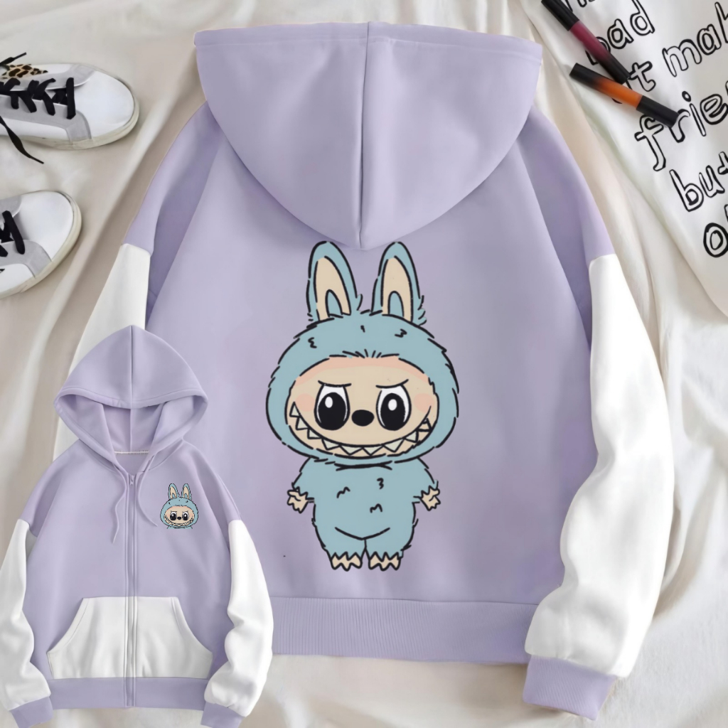 JAKET RESLETING LABUBU ANAK PEREMPUAN SWEATER ZIPPER USIA 3-14 TAHUN