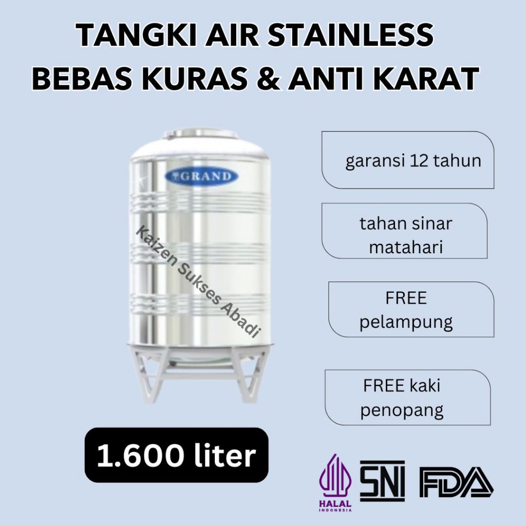 Tandon tangki toren air stainless stenlis steel vertikal merek tedmond grand tsv 2000 kapasitas 1600