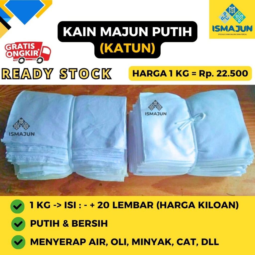 KAIN LAP MAJUN PERCA PUTIH BAHAN KATUN TANPA JAHITAN KAIN BAL  KAIN PERCA SERAP AIR KAIN MAJUN PUTIH