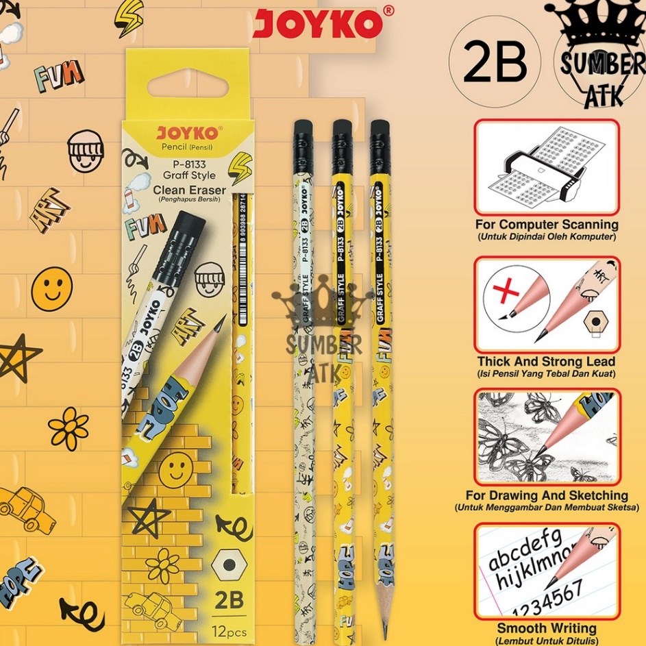 

BONUS MENARIK Pencil Pensil P8133 2B 1 Box 12 Pcs Graff Style