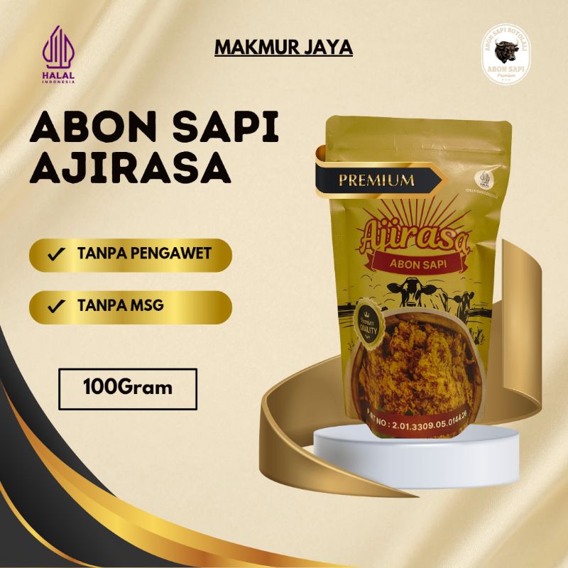 

Abon Sapi Premium AJIRASA Kemasan 100gr / Abon Sapi Asli / Makmur Jaya