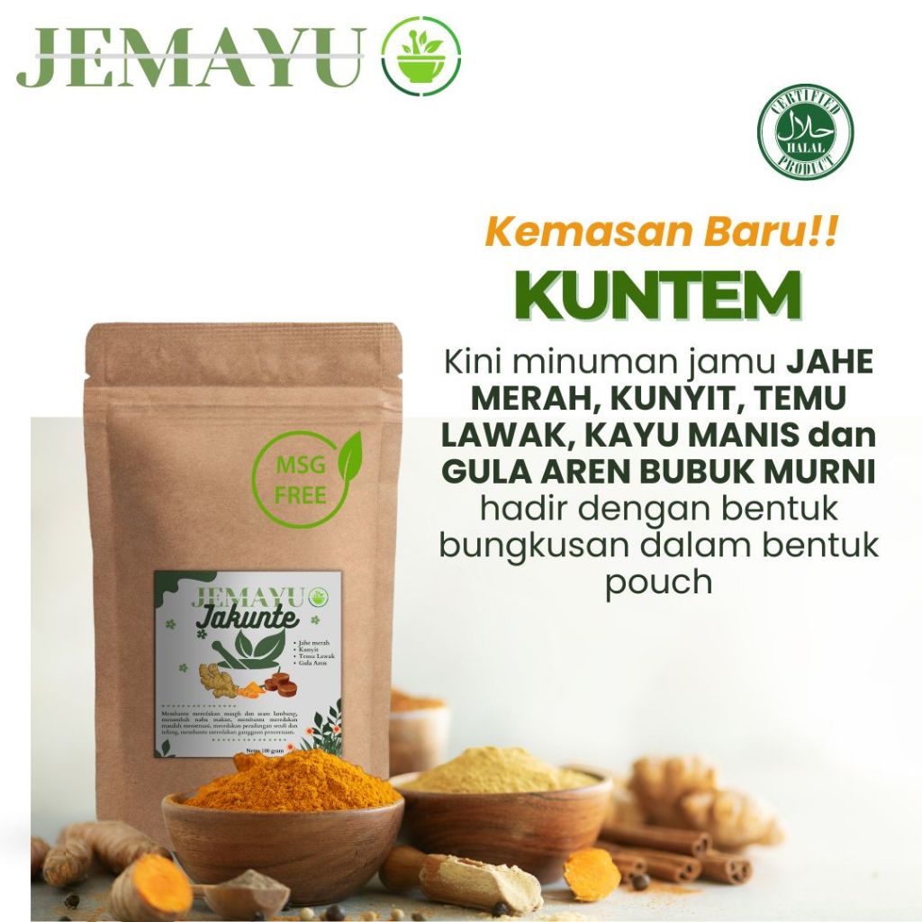 

Kuntem Kunyit Temulawak Jahe Merah Kayu Manis Gula Aren Bubuk Murni Jamu Herbal JEMAYU