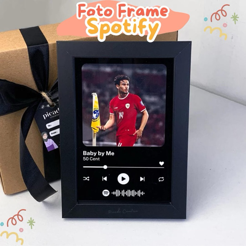 WORDGIFT Ready langsung kirim Spotify Frame minimalis hitam putih 5R - Bingkai Foto Pigura Kado Wisu