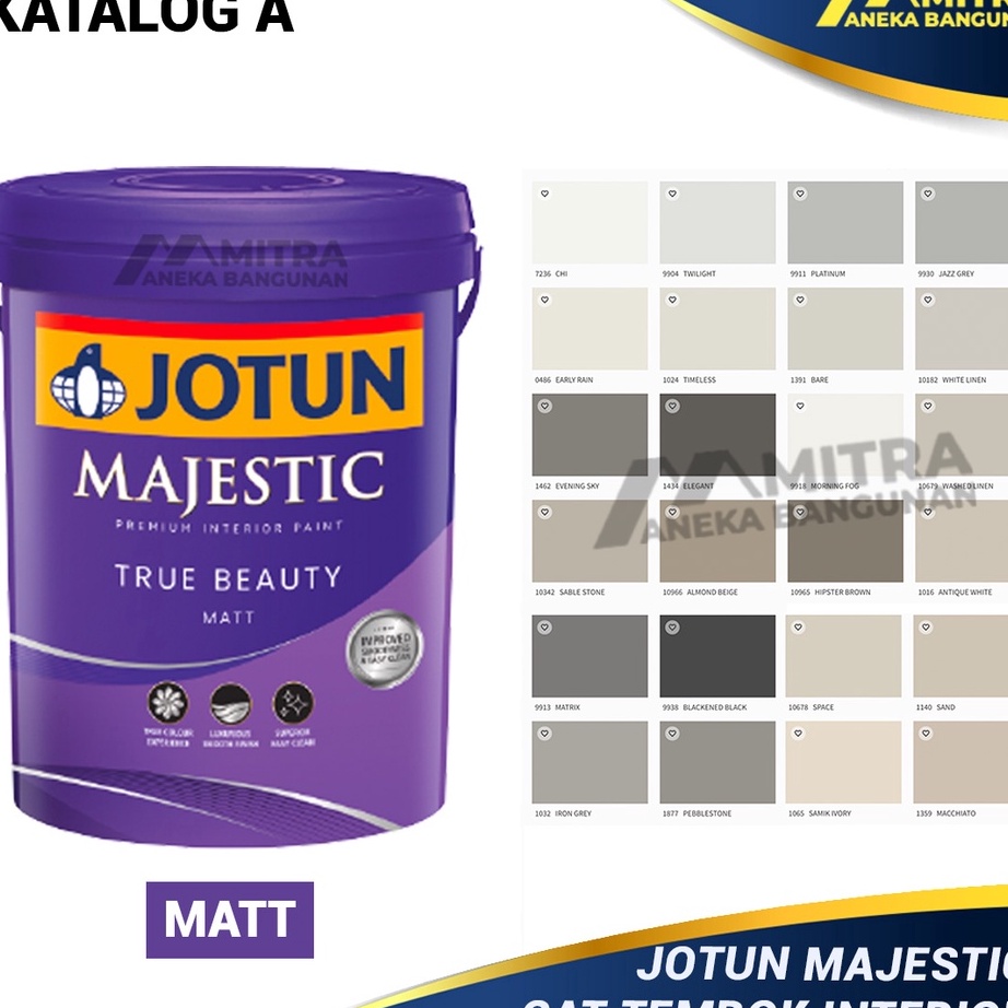 CAT TEMBOK INTERIOR JOTUN MAJESTIC TRUE BEAUTY MATT 25 LITER  KATALOG A  WARNA ABU PUTIH HITAM NUDE