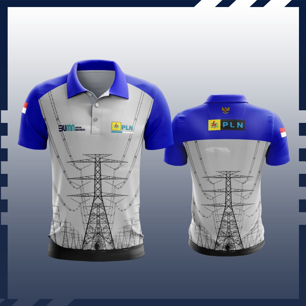 Baju PLN Pria Kaos Baju POLO PLN INDONESIA Keren Desain Full Frint Custom