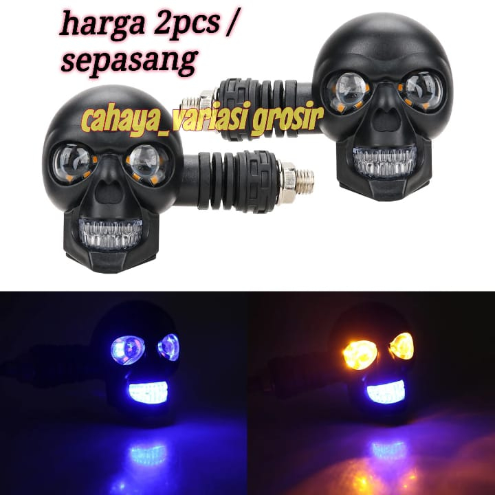 LAMPU SEIN TENGKORAK BLACK SCULL UNIVERSAL MOTOR