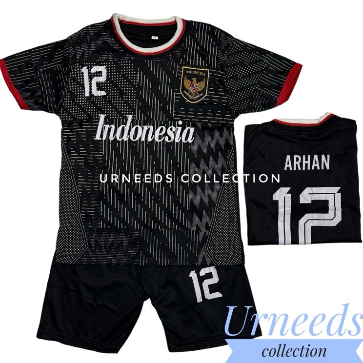 Super Stock  COD  SETELAN BAJU BOLA ANAK TERBARU 224 TIMNAS HITAM  STELAN JERSEY FUTSAL TIMNAS MURAH