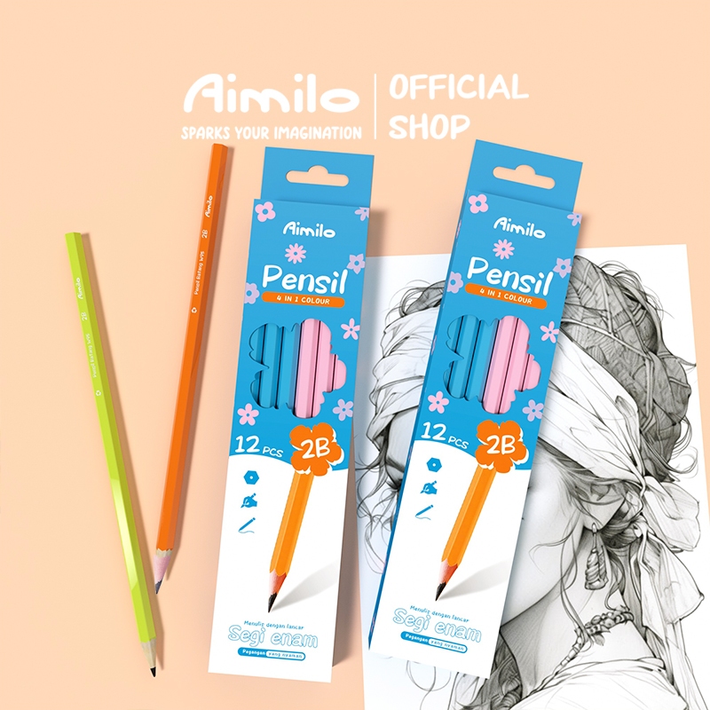 

[READY] Aimilo 12PCS/Kotak Pensil 2B Graphite Pensil Alat Tulis Sekolah Pensil 1 Pack