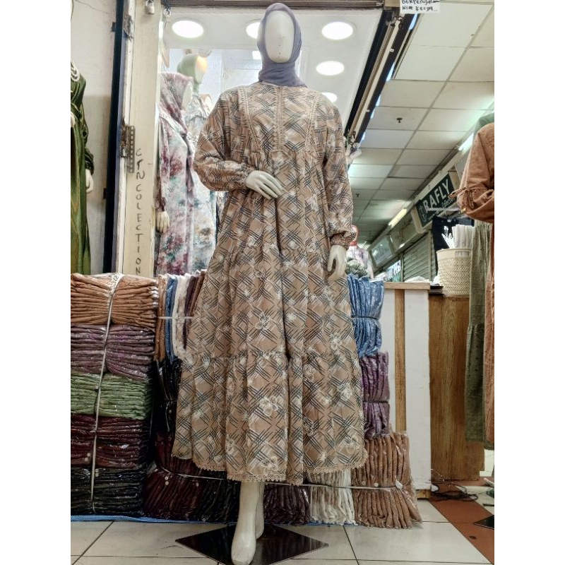 gamis katun bordir timbul terbaru full furring cod gamis muslima wanita elegan