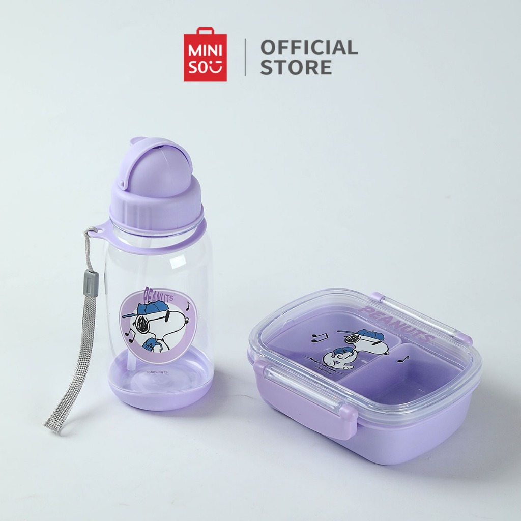 Miniso x Snoopy Collection Set Kotak dan Botol Bento Kotak Makan Siang Kotak Kemasan Makanan Partisi