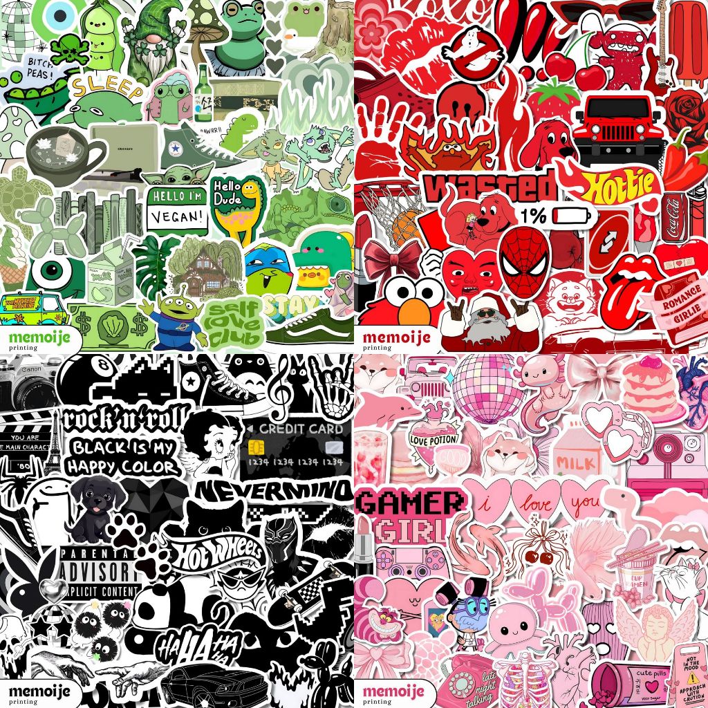 

AESTHETIC COLORFUL VYNIL WATERPROOF STICKER PACK | PINK BLACK RED GREEN STICKERS