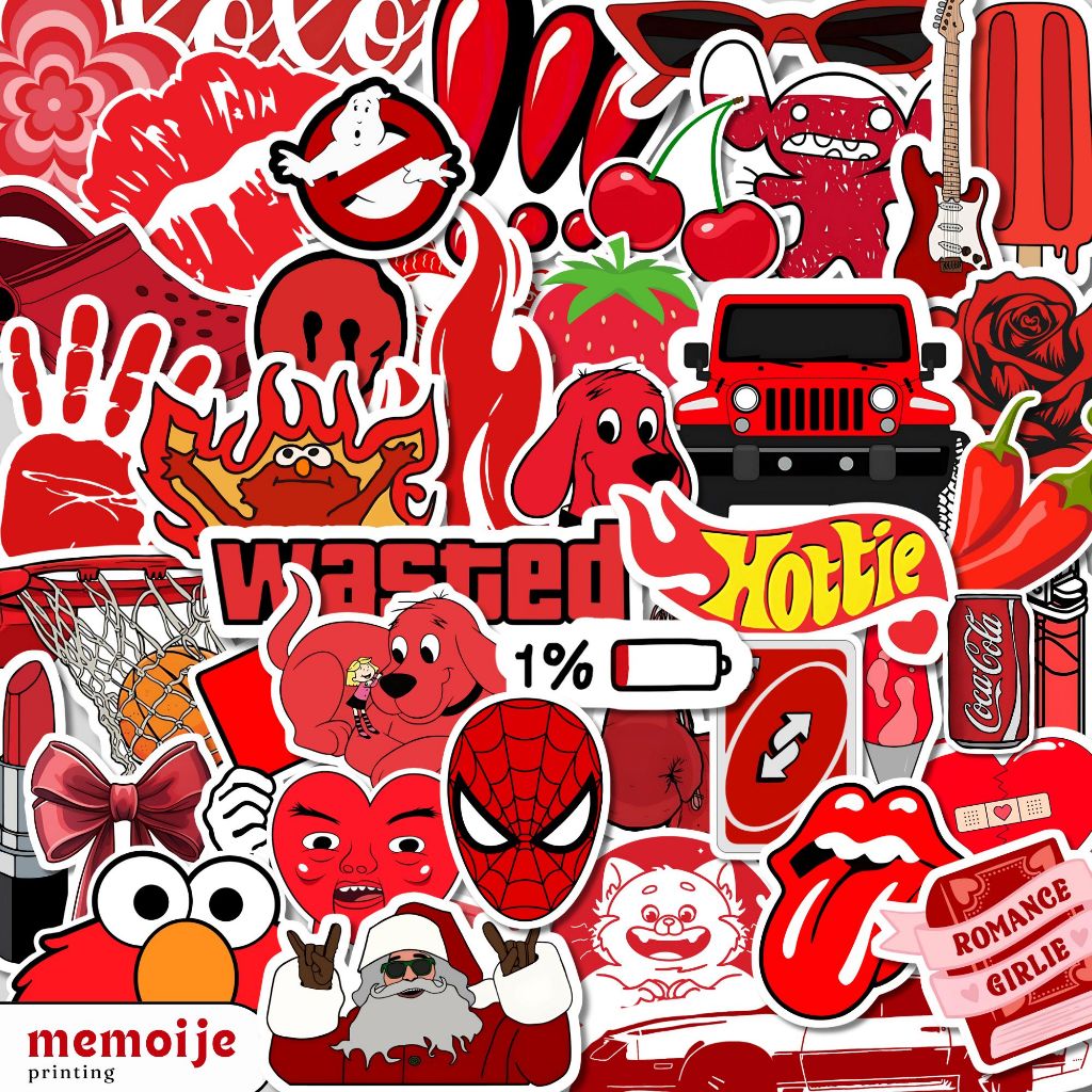 

(40+ PCS) Stiker Aesthetic Red Vinyl Waterproof – Sticker Lucu untuk Laptop, Helm, HP, Motor