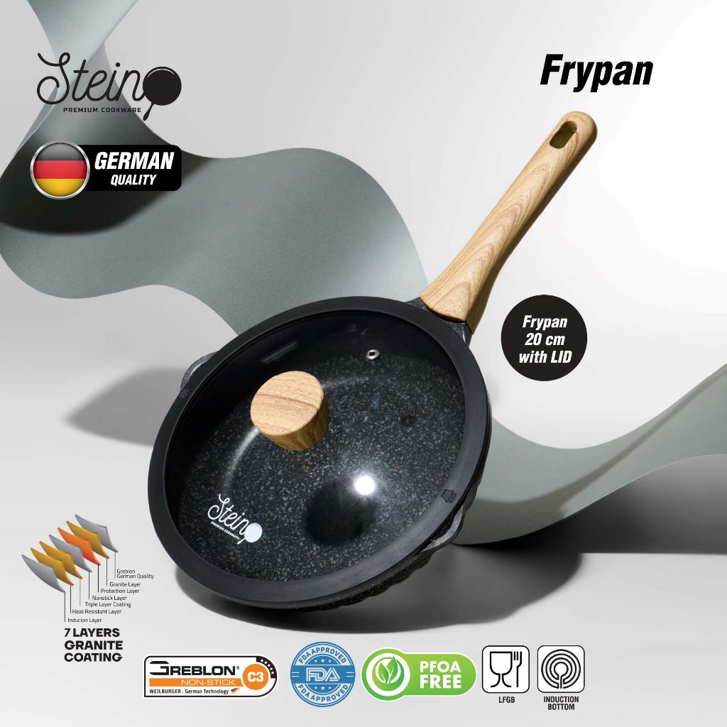STEIN Cookware Diamond 2 Fry Pan Panci Penggorengan Anti Lengket 20cm + Tutup