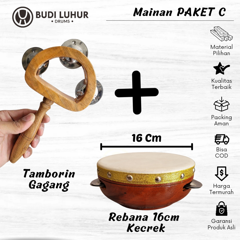 Mainan Musik Kendang Jimbe Rebana PAKET C Alat Musik Gendang Hadroh Anak untuk Hiasan Souvernir