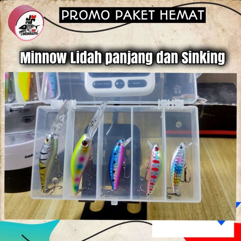 lure minnow lidah panjang & minnow sinkingSepaket isi 5