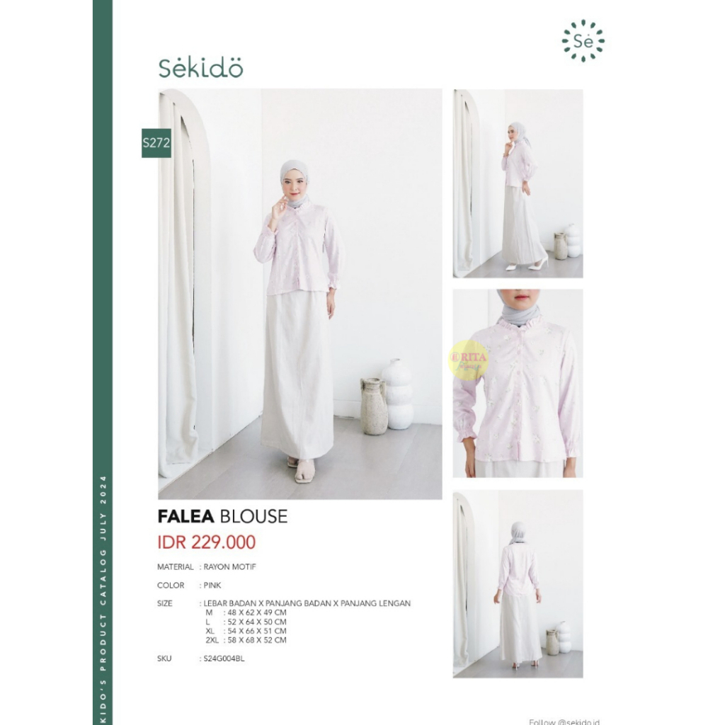 SEKIDO Falea Blouse Atasan Wanita Lengan Panjang Motif Polos Terbaru Murah