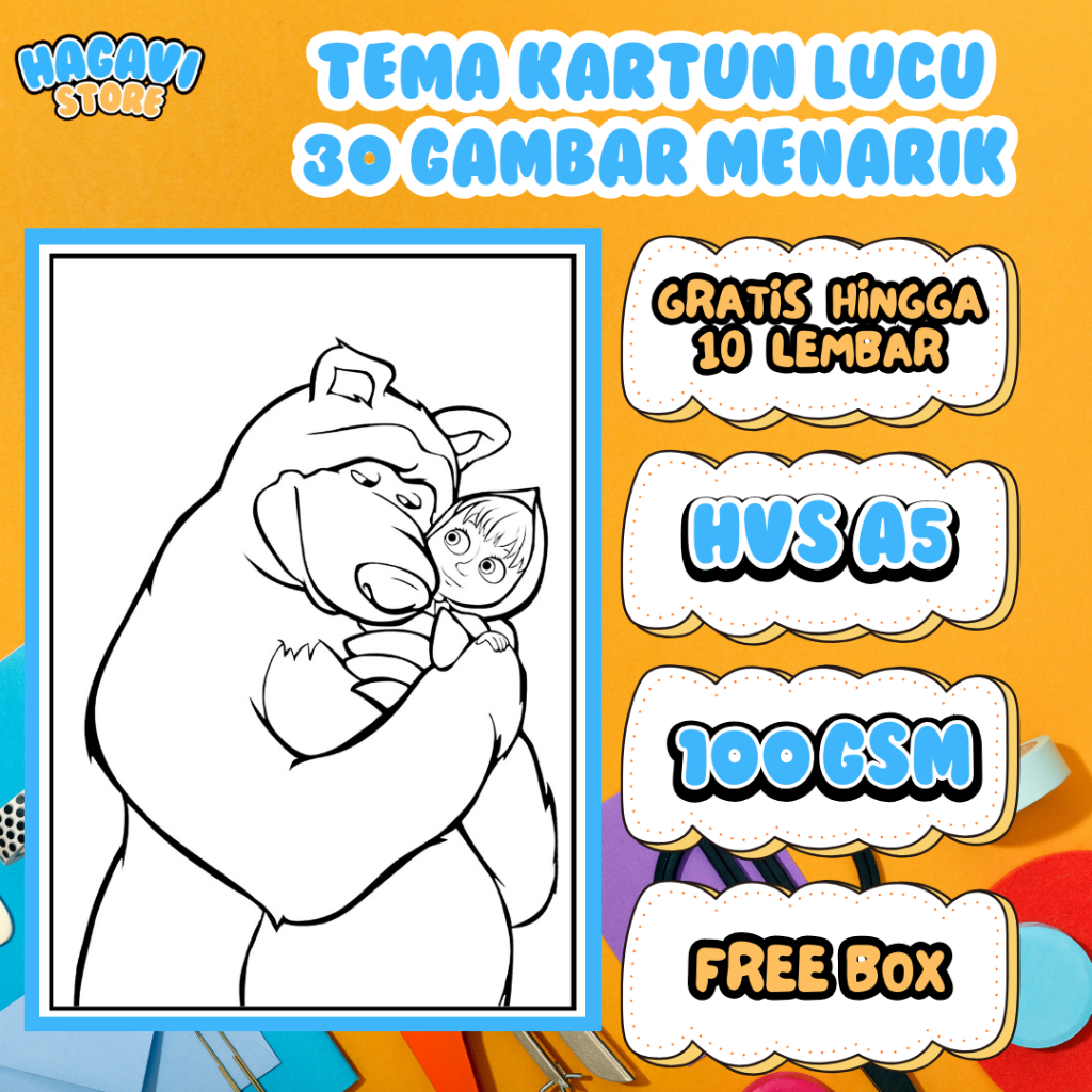 

Kertas mewarnai anak Coloring Sketsa 30 Gambar (HVS A5 100gsm) Tema Kartun lucu