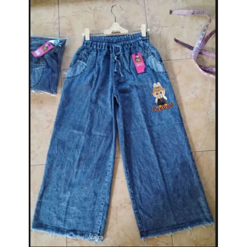 CELANA KULOT JEANS ANAK  LABUBU MIXUE LOVE PRINT DTF USIA 6-17 TAHUN REMAJA CELANA JEANS ANAK TERBAR