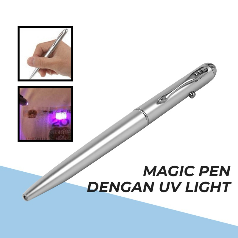 Pena Tinta Invisible Magic Pen dengan UV Light Pulpen Tak Terlihat untuk Tulisan Rahasia Bolpoin Sen
