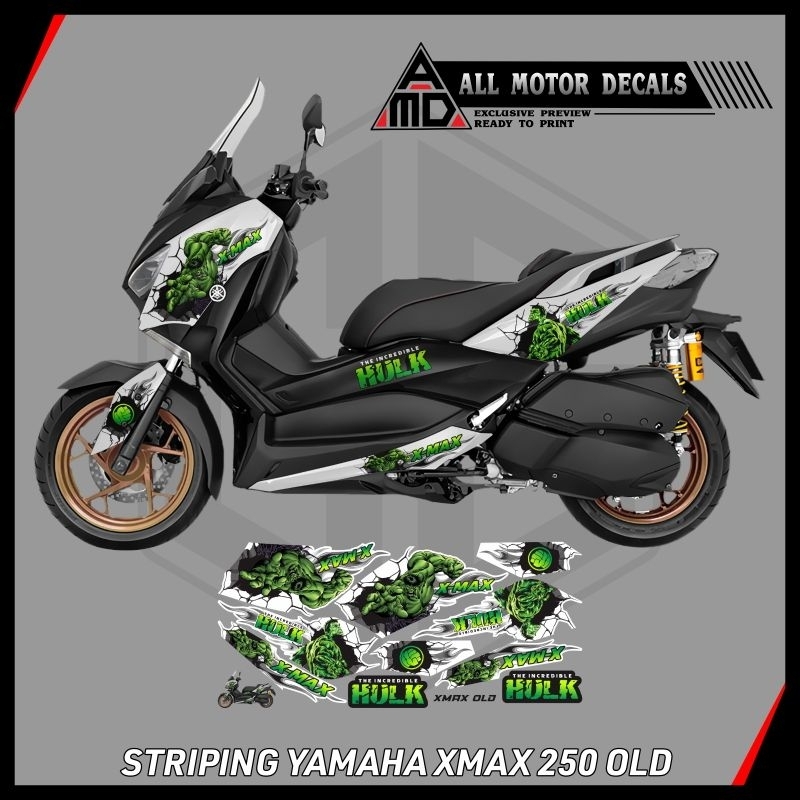 Striping Sticker Yamaha Xmax 250 Old Motif Marvel Hulk /  Decal Custom Hulk Motor Xmax 250 Lama / St