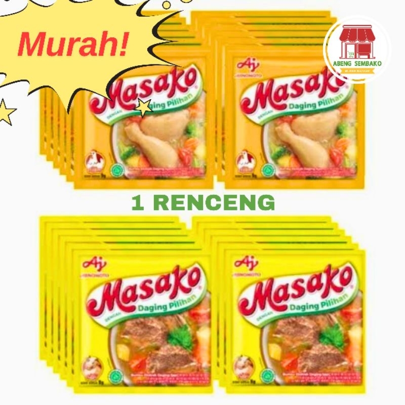 

Masako Ayam/Sapi kaldu bubuk 1 renceng 12 sachet 8,5 gram