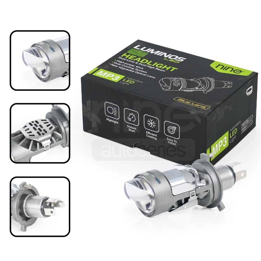 LAMPU LED MINI PROJECTOR H4 MP3 MINI LASER LUMINOS LED H4 MP3 ORIGINAL ORI ASLI LUMINOS NINE