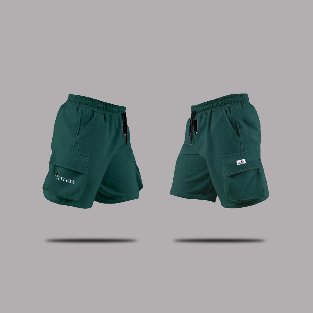 Vitlexs Celana Pendek Cargo Pria Distro Dewasa Bahan Fleece Adem Murah Hijau Botol