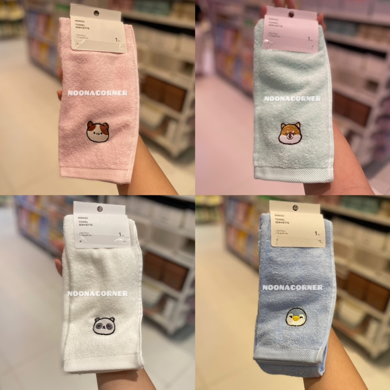 Miniso ‼️ Embroidery Pure Cotton Towel / Handuk Motif (35x75 cm) Mini Family Series PANDA / PENGUIN 