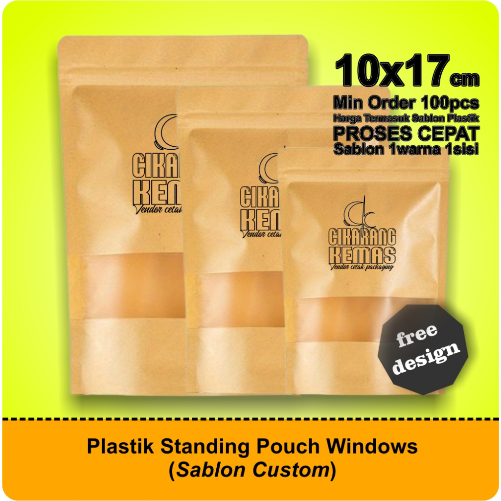 Standing Pouch Window Alumunium Foil 10x17 Custom Sablon Free Design