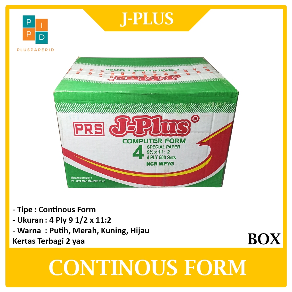 

J-PLUS - Continous Form 91/2 x 11 4 Ply/2 NCR Kertas Komputer - BOX