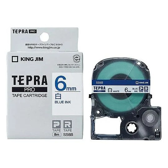 

King Jim SS6B Tepra PRO Tape White Label 6mm, Blue Text