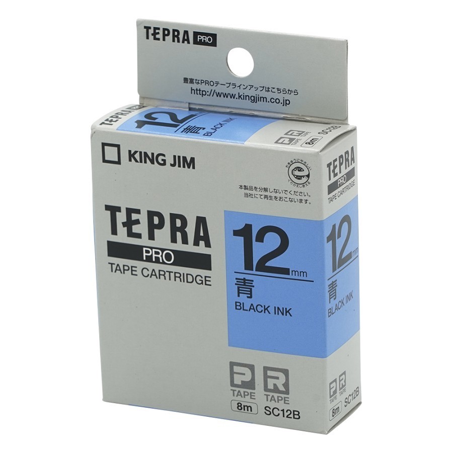 

King Jim SC12B / SC12G / SC12R / SC12Y TepraPRO Tape Cartridge 12mm, Blue/Green/Red/Yellow