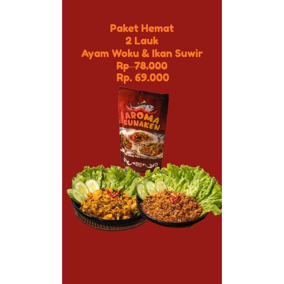 

Aroma Bunaken 2 Varian Ayam Woku dan Ikan Suwir