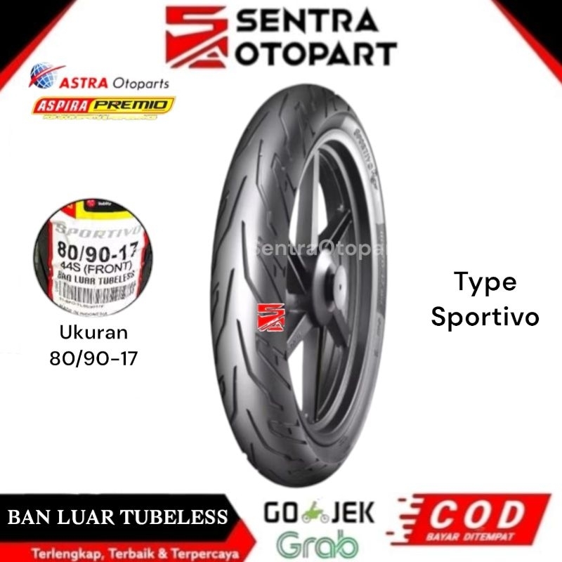 Ban luar tubeless tubles 80/90 ring 17 sportivo aspira