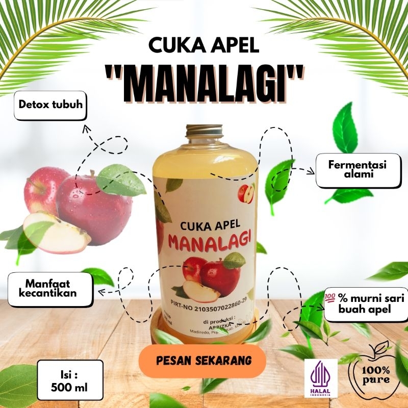 

Cuka Apel Original Organik, Cuka Apel Manalagi isi bersih 500ml (Apple Cider Vinegar) With Mother