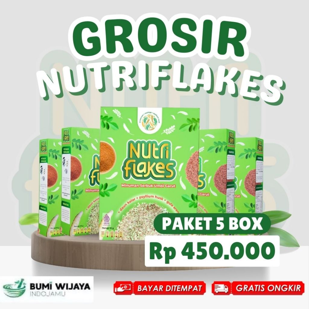 

PAKET 5 BOX NUTRIFLAKES -Sereal Umbi Garut untuk Asam Lambung -Ampuh Mengatasi Gerd -Maag Ready stok