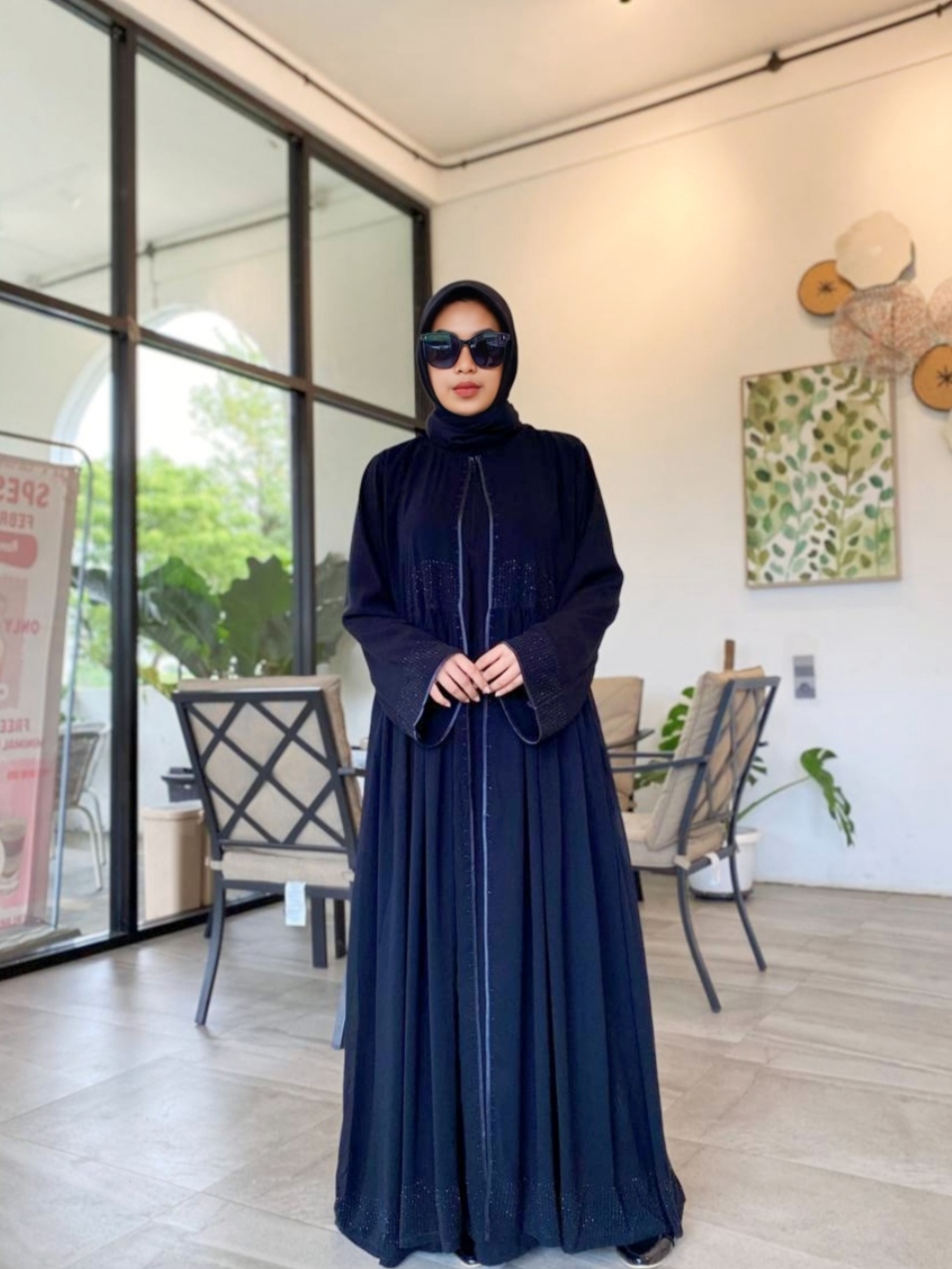 Abaya Hitam Gamis Saudi Jetblack Premium Sifon Maxy Swarovski Mewah - HAURA