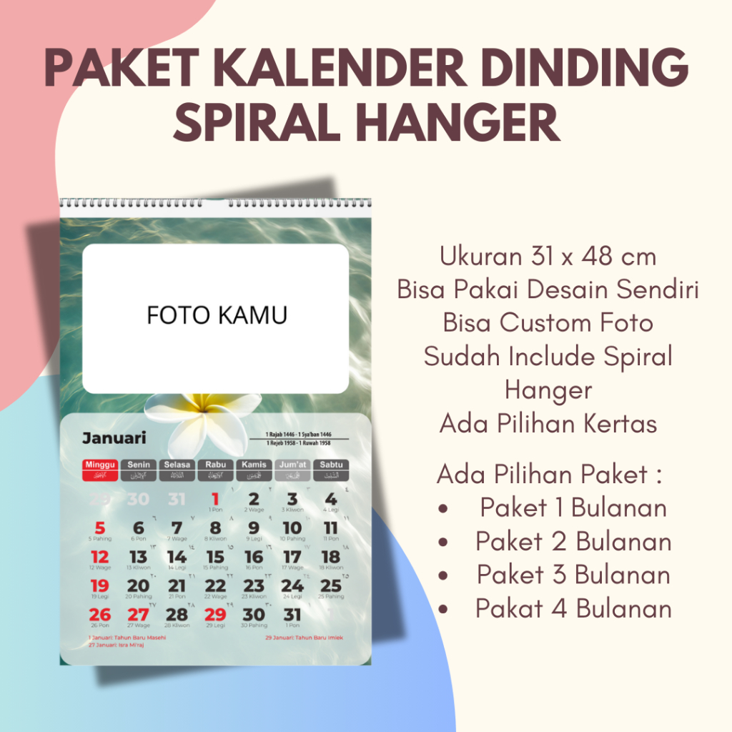 

[SPIRAL] PAKET KALENDER DINDING 2025 A3+ SPIRAL KAWAT HANGER CUSTOM BULANAN