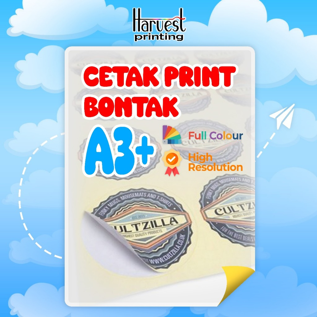 

Cetak Print Sticker Bontak Full Colour Uk A3+ High Res Cutting