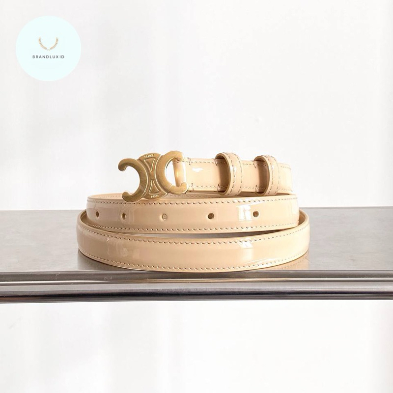 Celine Triomphe Small 18mm Belt Patent Leather Oat Beige