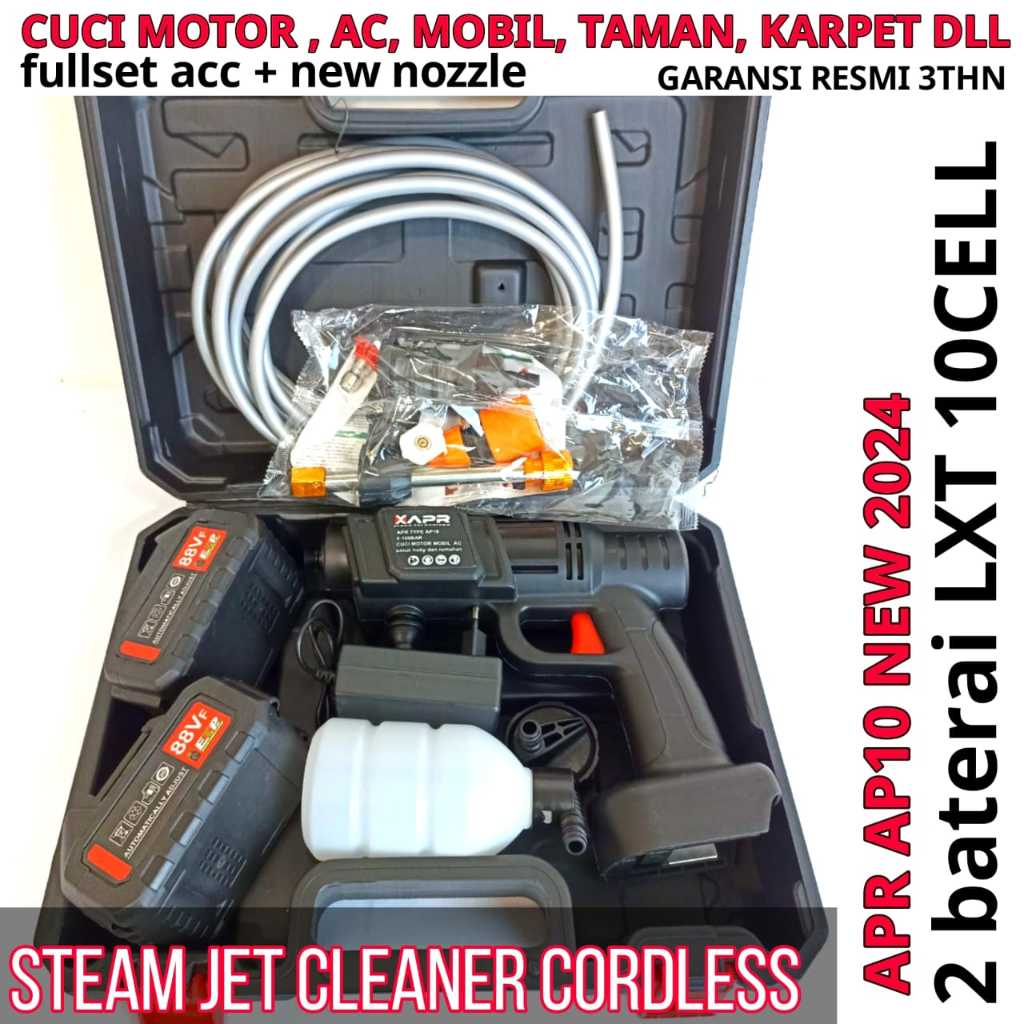 APR JAPAN 88V 10CELL MESIN CUCI MOTOR MOBIL BATERAI CORDLESS JET STEAM CLEANER APR JAPAN AP10