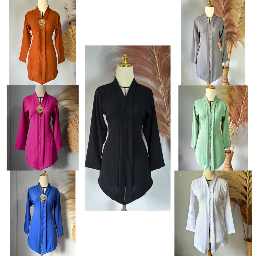 Kebaya Modern Kartini Remaja Dewasa Polos Hitam Putih Baju Kebaya Muslim Panjang Untuk Hijab Atasan 