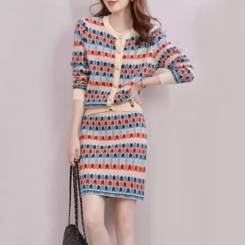 Baju Setelan Rok Rajut Jumbo Tribal Wanita