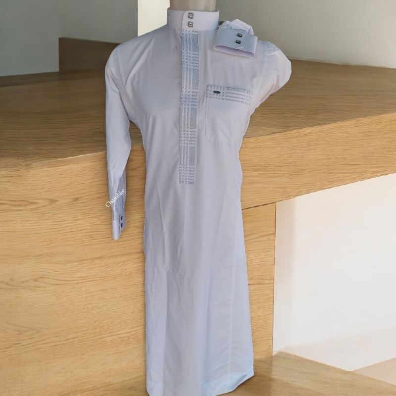 gamis bordir/gamis putih al wafa/gamis putih bordir