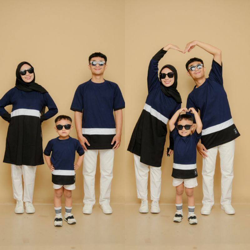 Navy putih hitam/Set family couple/kaos couple family/kaos couple keluarga/kaos pasangan/baju sarimb