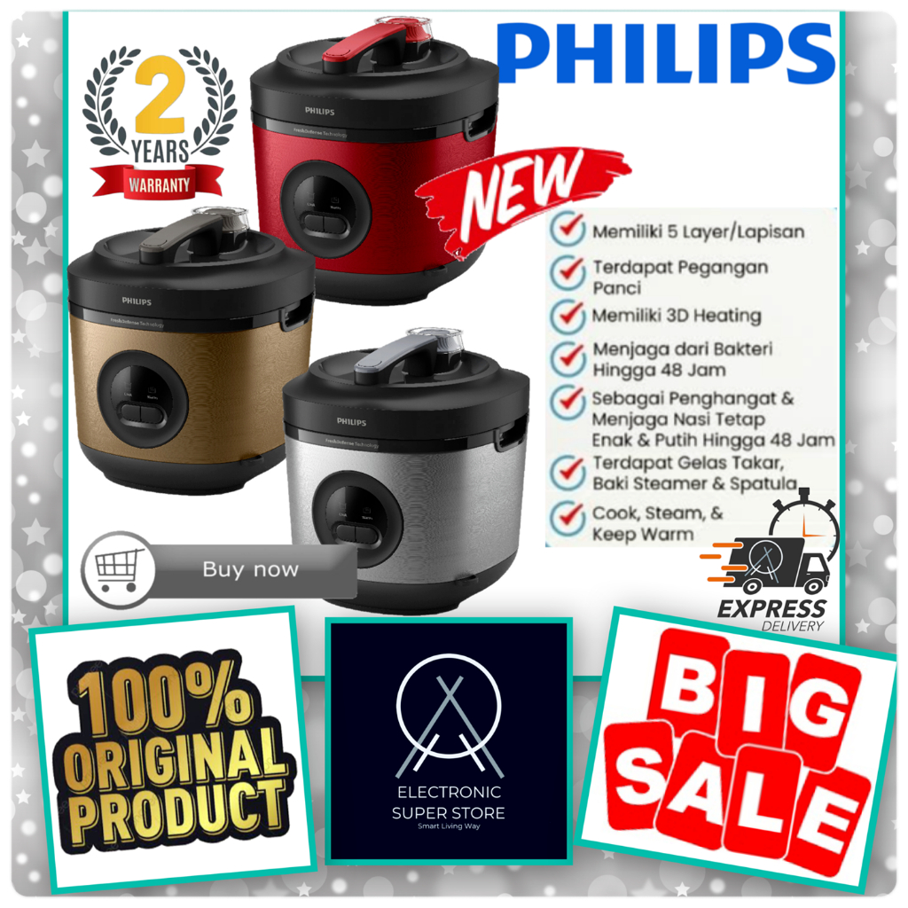 PHILIPS HD 3211 HD3211 3211/30 RICE COOKER PHILIPS 1.8L BAKUHANSEKI COATING MAGIC COM 3in1 STAINLESS