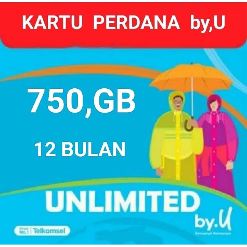 Kartu Perdana By.U 750GB  Unlimited 1 Tahun Full Tanpa Dibagi