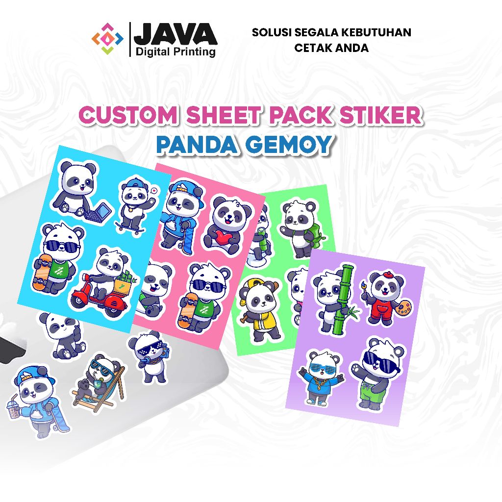 Cetak Sticker Sheet Pack Panda Gemoy Kiss Cut / Sticker Sheet HP Laptop / Stiker Sheet Pack