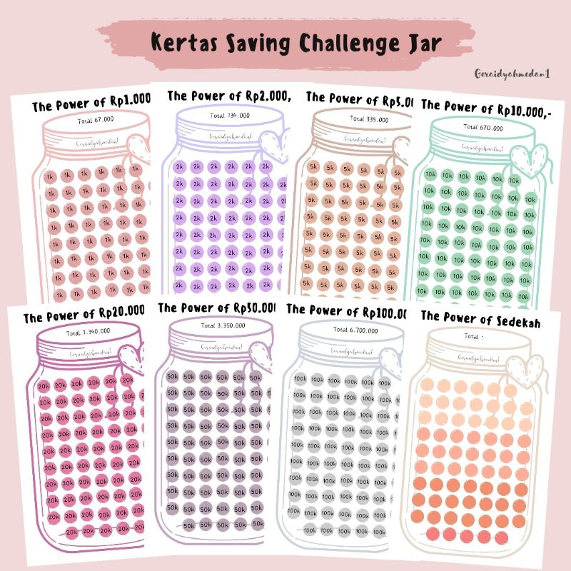 

Kertas Binder Saving Challenge Jar A6